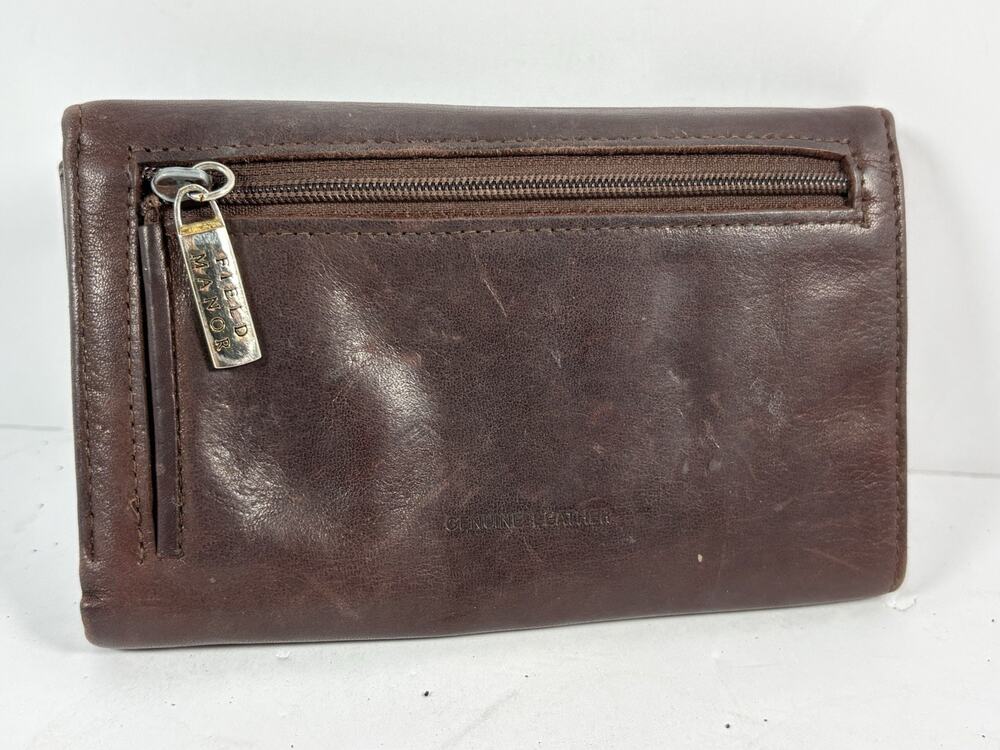 Field Manor Brown Genuine Leather Checkbook Wallet Organizer Clutch Women’s